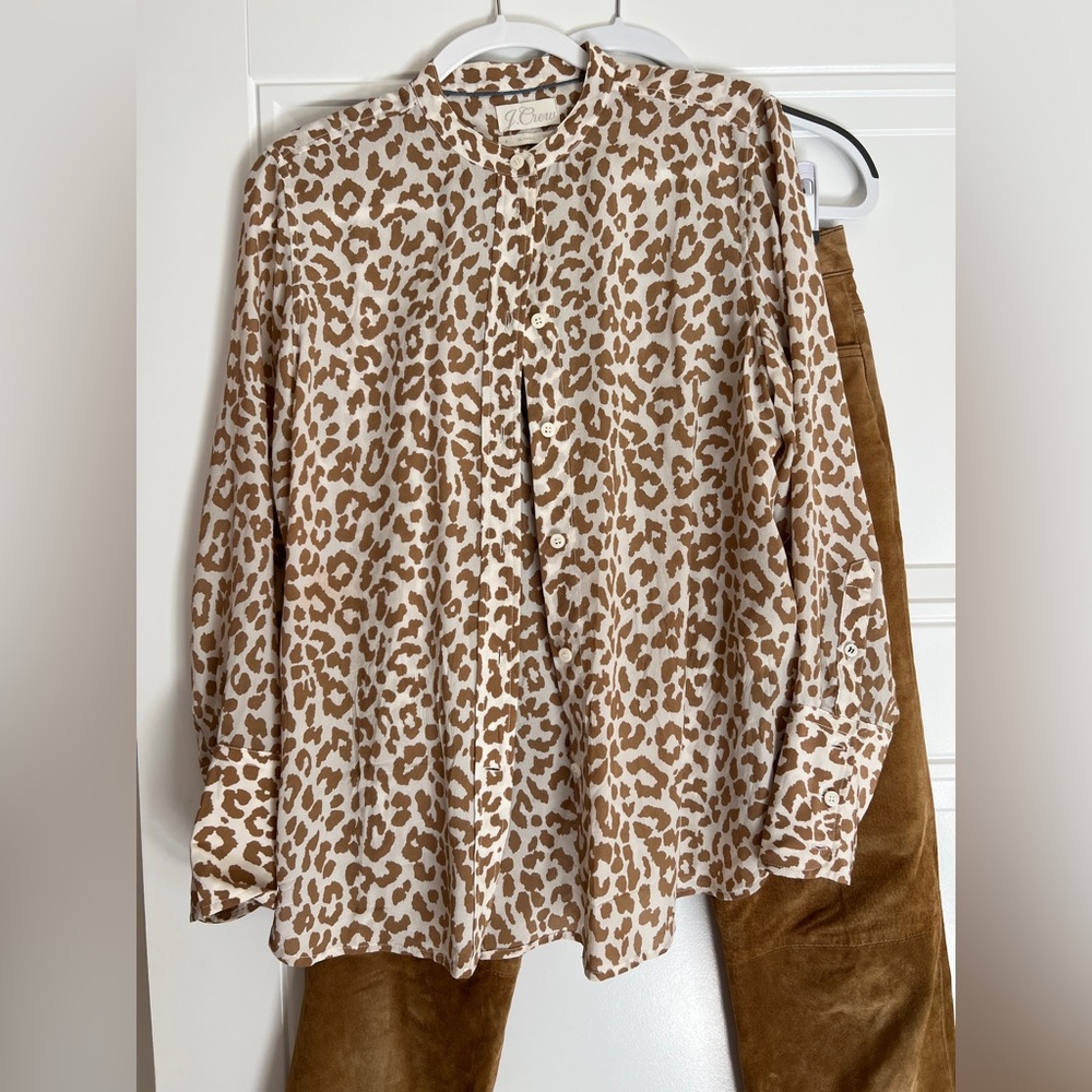 J Crew Brown and Cream Animal Print Blouse